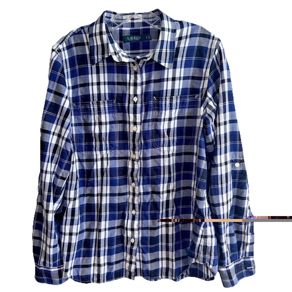Lauren Ralph Lauren Large Womens Button Long Sleeve Blouse Plaid Western Cowgirl